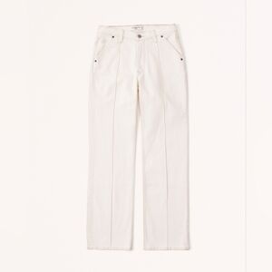 Abercrombie Womens Curve Love Mid Rise Baggy Jean Cream with Pintuck 34 Regular